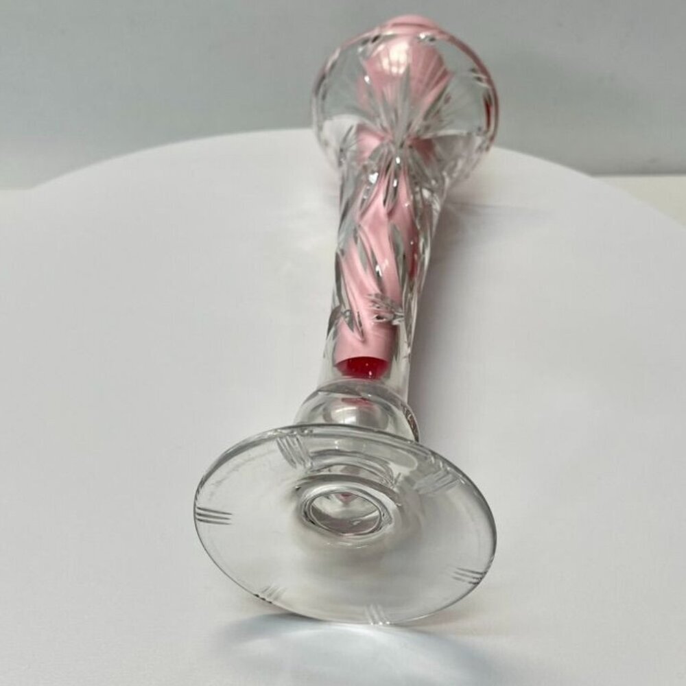 Clear Lead Crystal Flute Bud Vase with Starburst Pattern, Fluted Flower Vase - Picture 5 of 5